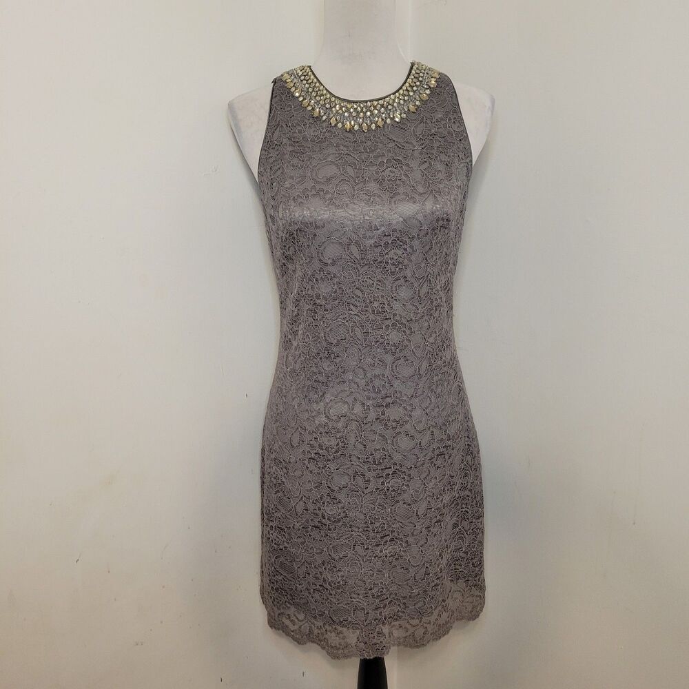 Maggie London Gray Lace Sleeveless Dress Women’s Size 6 Lined Back Zip